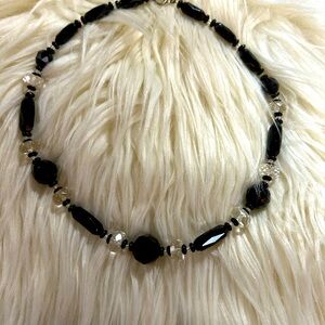 Vintage Black Glass Necklace 16"